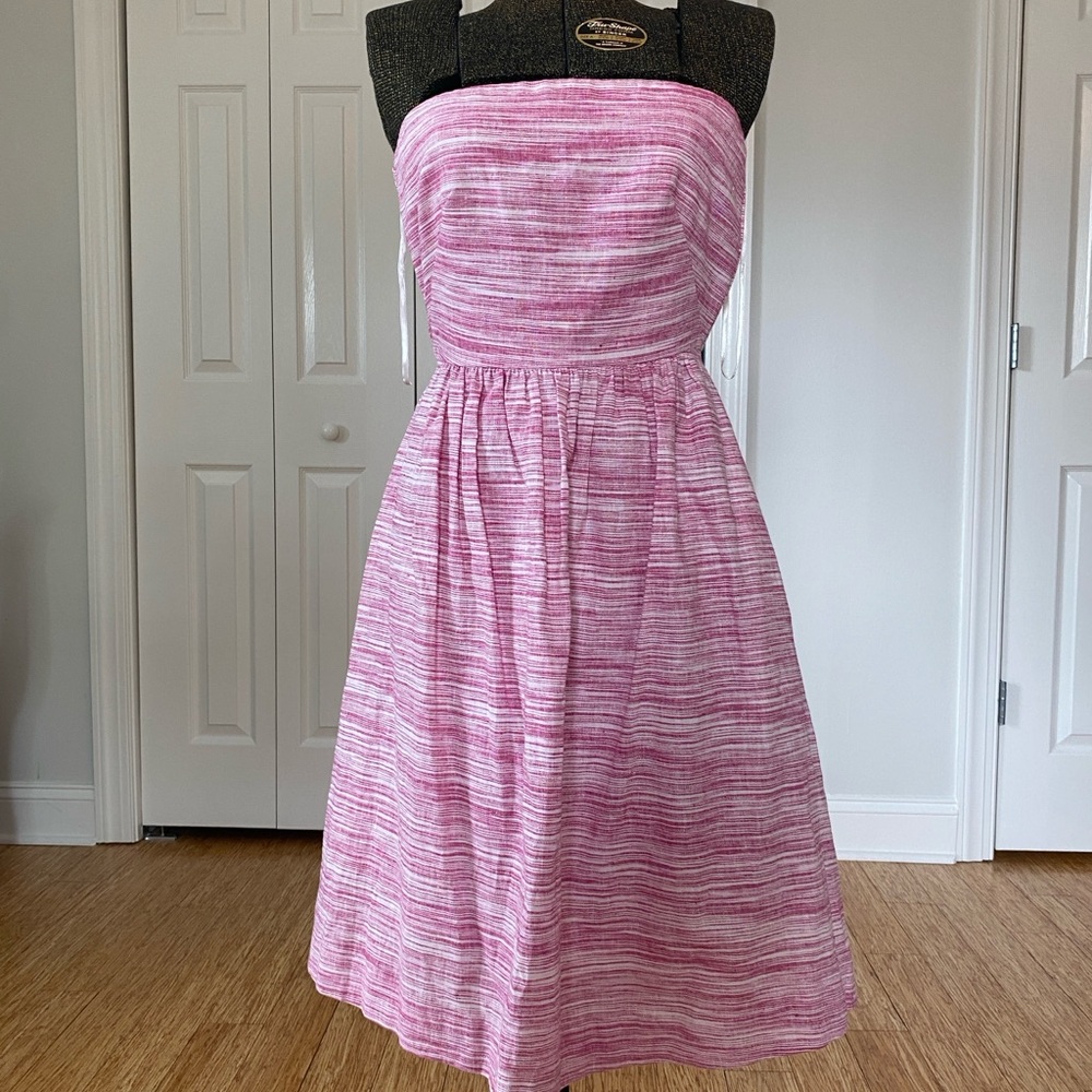 Banana Republic Pink and White Ruched Strapless Sundress